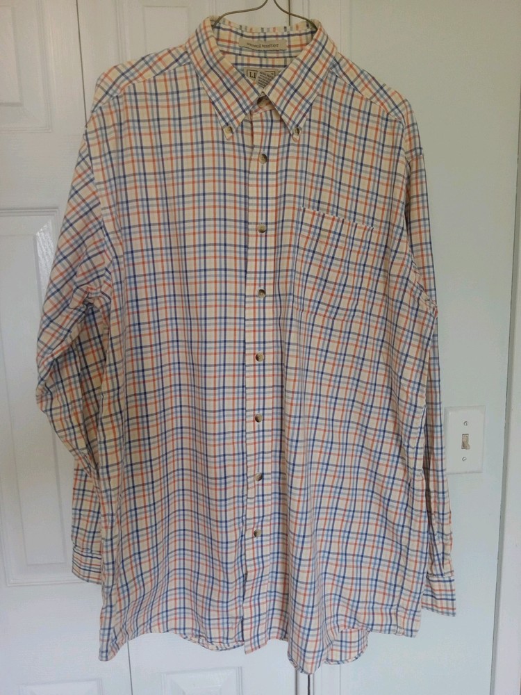 LL Bean Button Down Shirt Mens Large Tall LT Multicolor Plaid Wrinkle Resistant