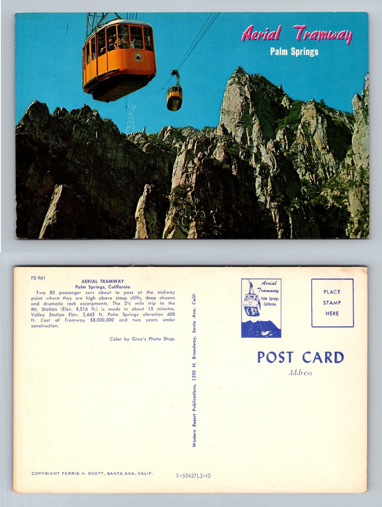 Palm Springs, CA-California, Aerial Tramway Mountain Cars Vintage Postcard