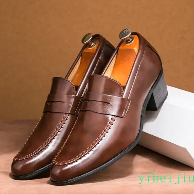 Fashion Men's Mid Cuban Heel Dress Formal Leather Shoes Loafers Business Banquet