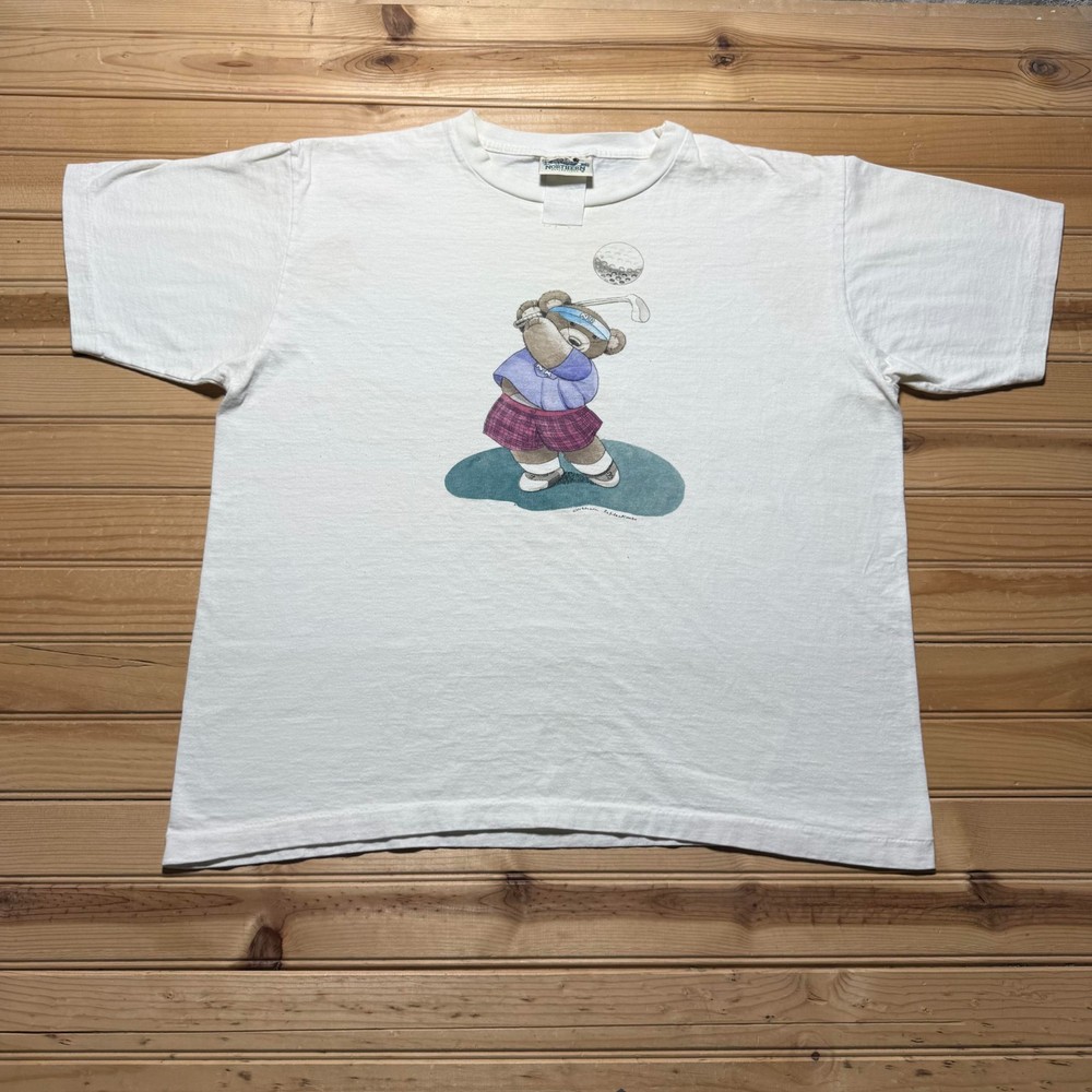 Vintage 90s Golfing Teddy Bear Country Club Swing Sport Graphic T-Shirt Size XL