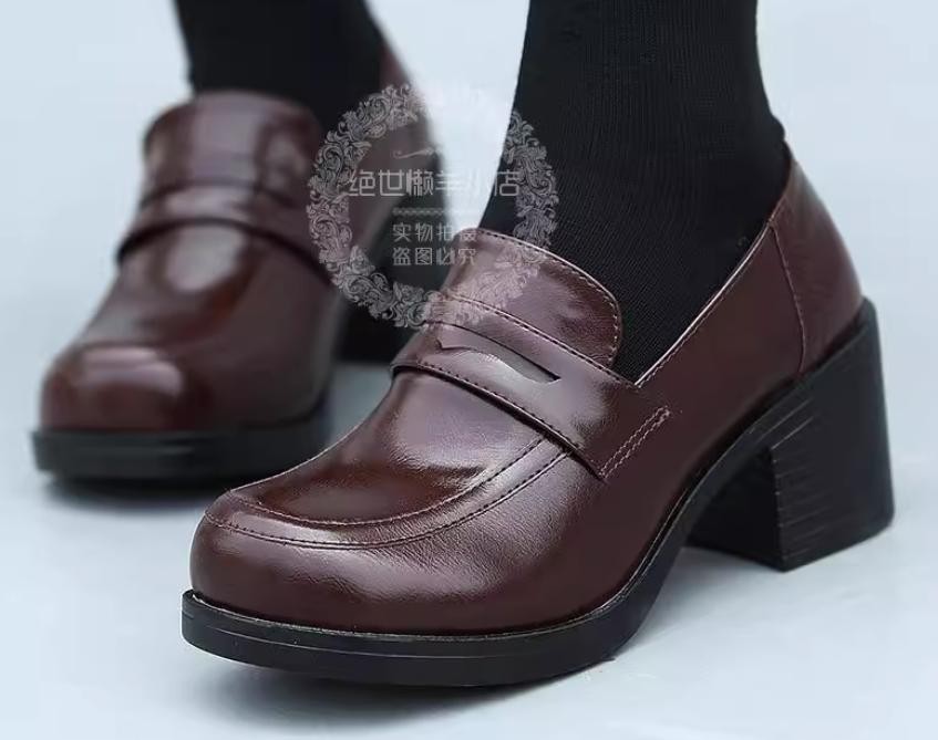 Women's Japanese JK School Uniform Cosplay Leather Block Heel Shoes