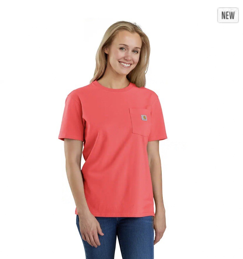 CARHARTT WOMENS LOOSE FIT HEAVYWEIGHT SHORTSLEEVE POCKET T-SHIRT PINK SMALL K87W