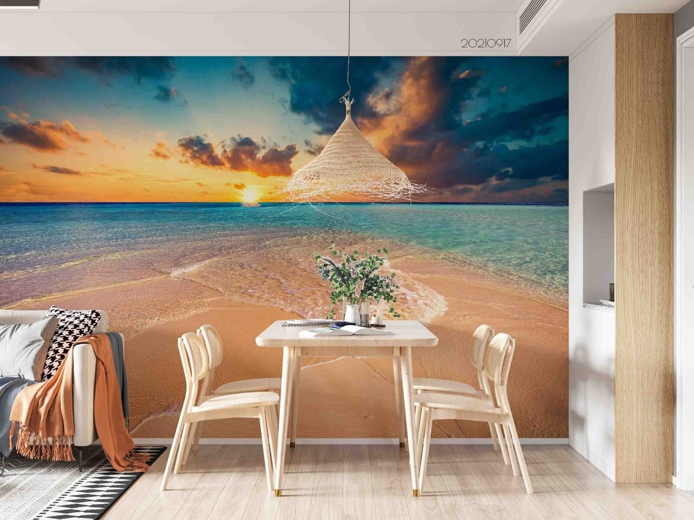 3D Sunset Sky Sea Beach Scenery Wall Murals Wallpaper Murals Wall Sticker
