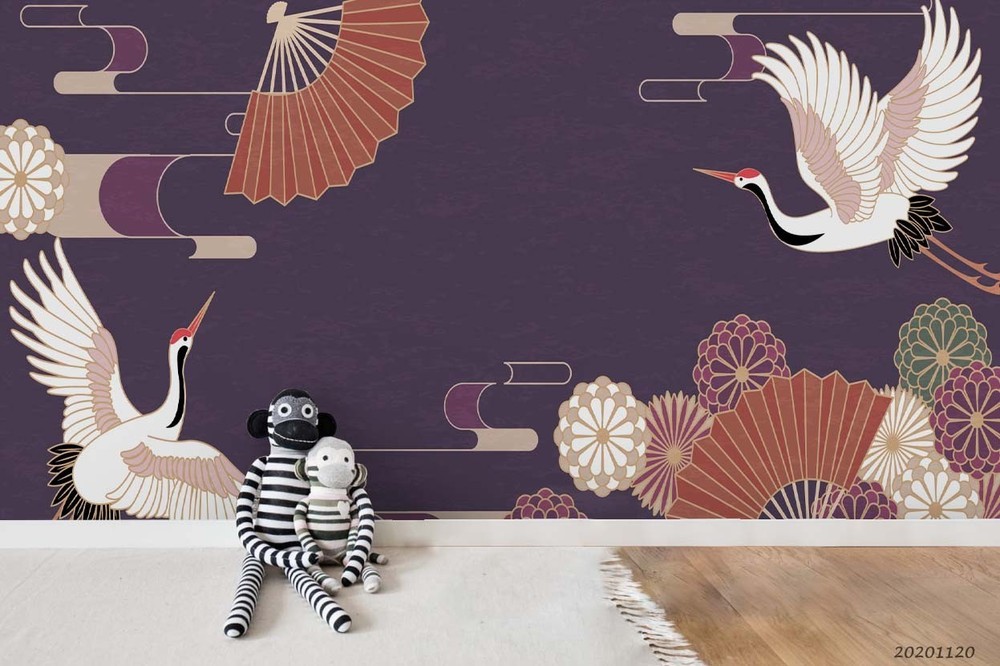 3D Japanese Style Flowers Cranes Wall Murals Wallpaper Murals Wall Sticker