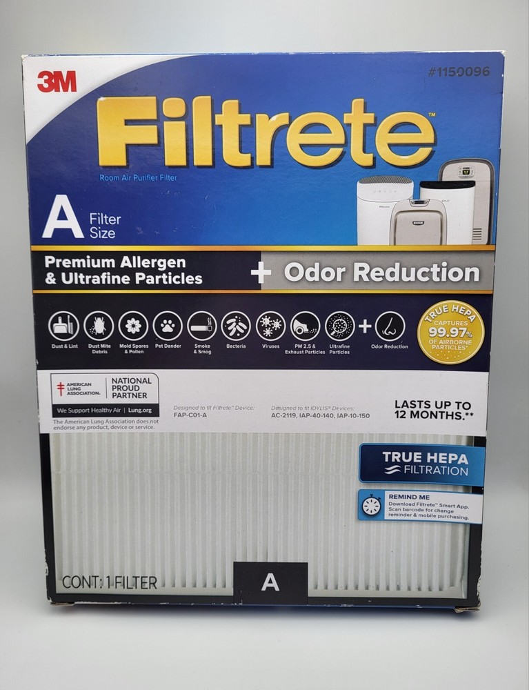 3M Filtrete TRUE HEPA Air Purifier FILTER 1150096 Size A Allergen Odor Defense