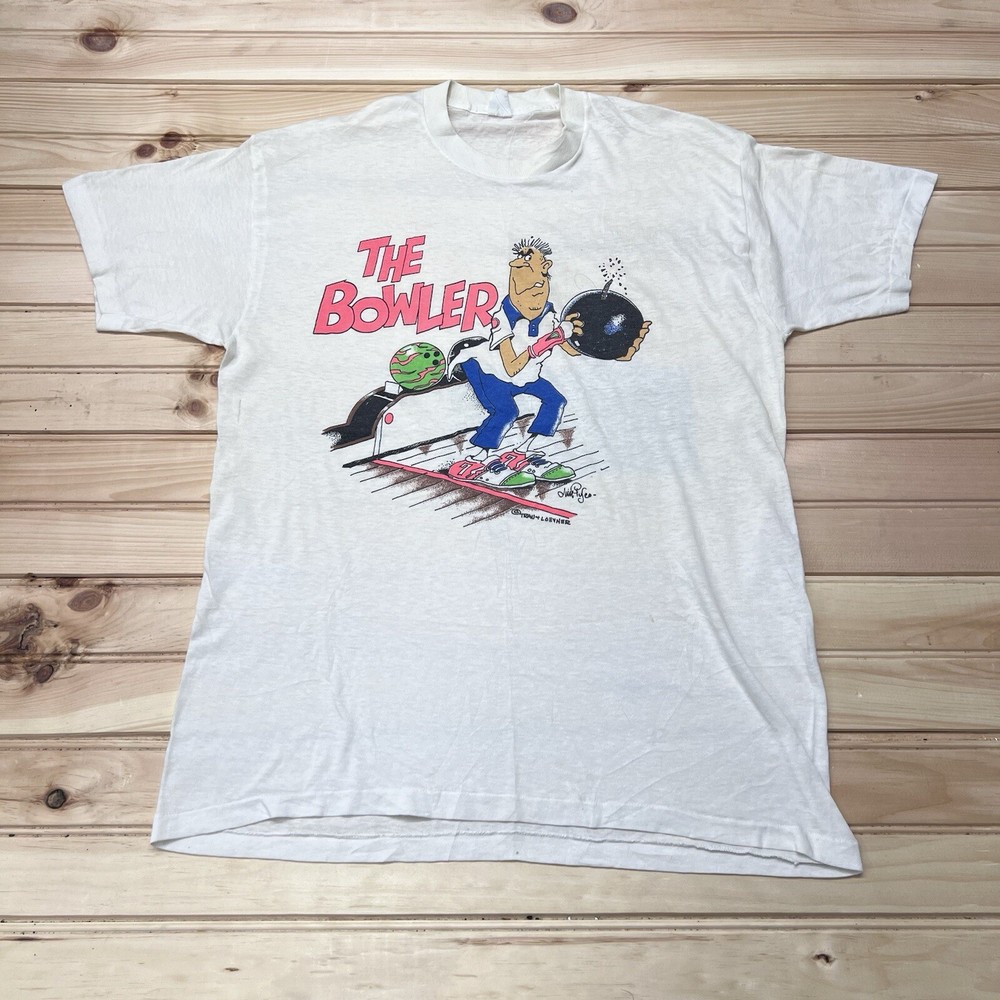 Vintage 80s The Bowler Funny Cartoon Comic Bomb Art Shirt Size XL
