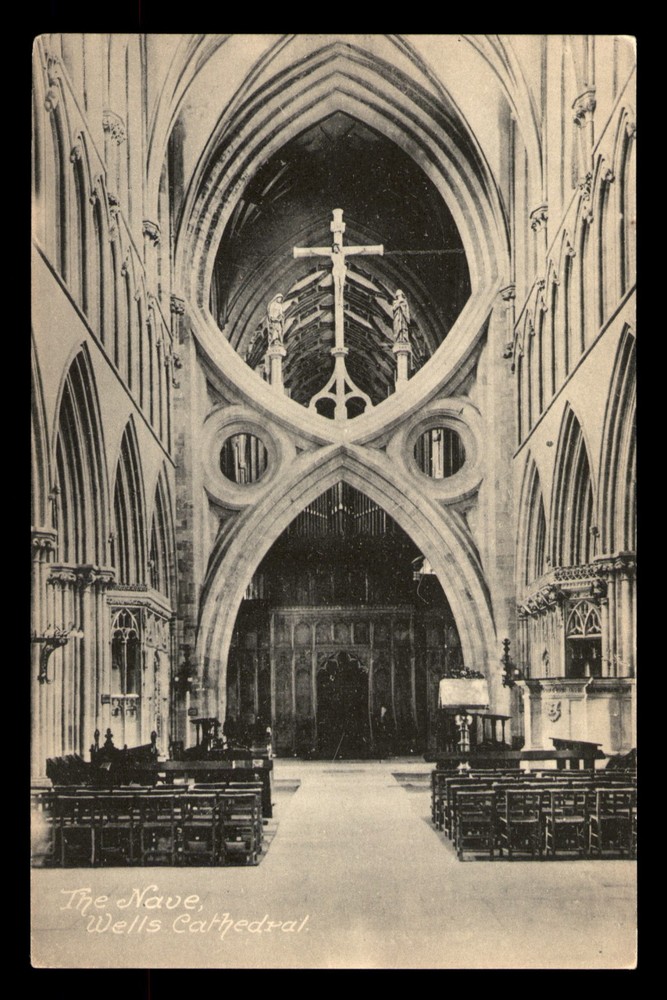 The Nave Wells Cathedral Church England UK Postcard UNP Divided