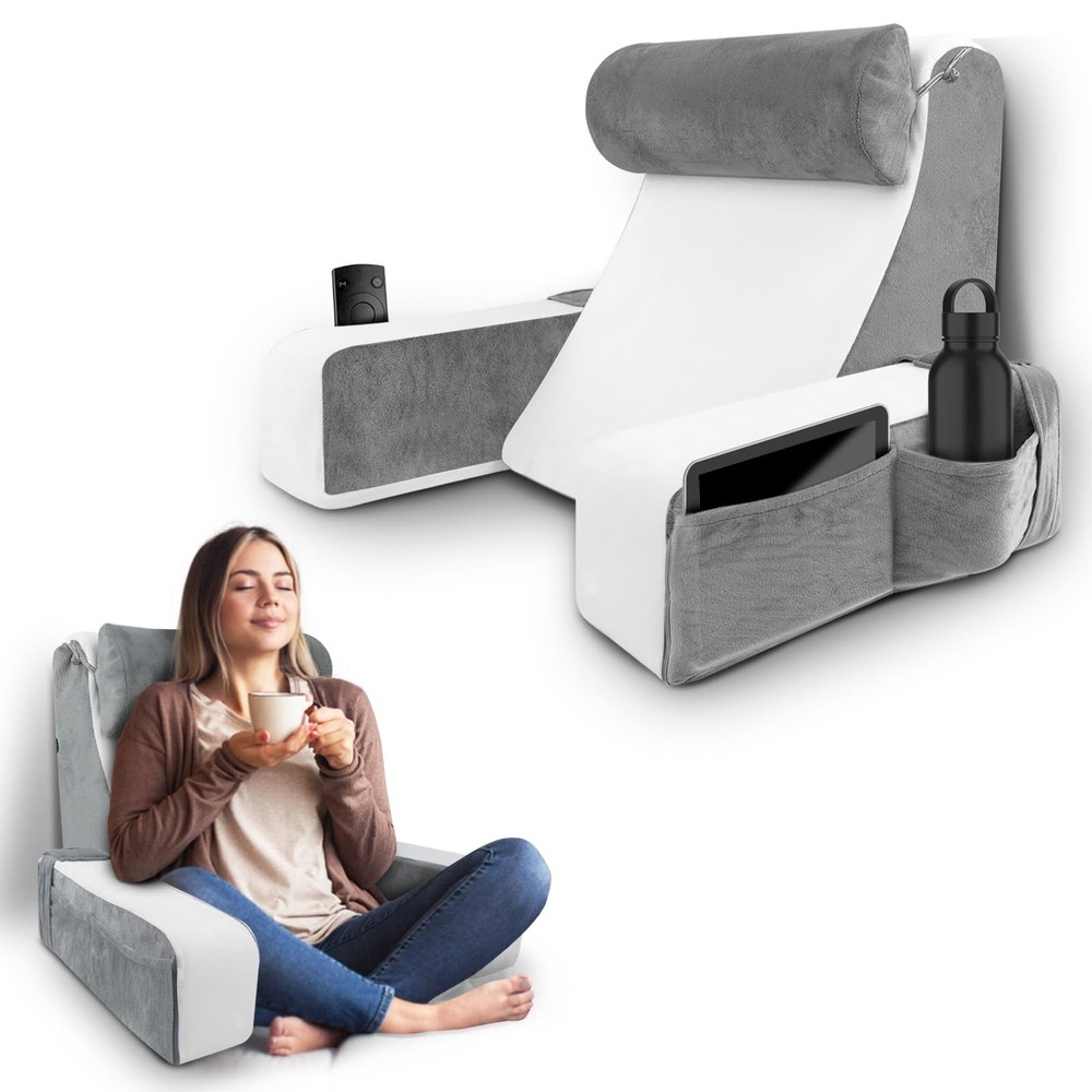 Back Pillow for Bed Sitting Up with Arms Rest, Full Support Reading Pillow fo...