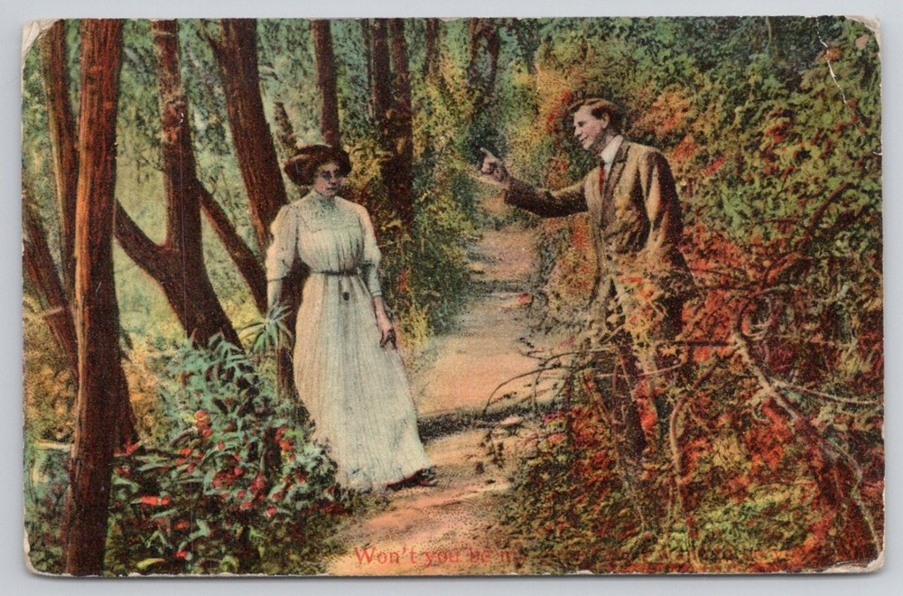 1911 Romantic Couple Forest Path 