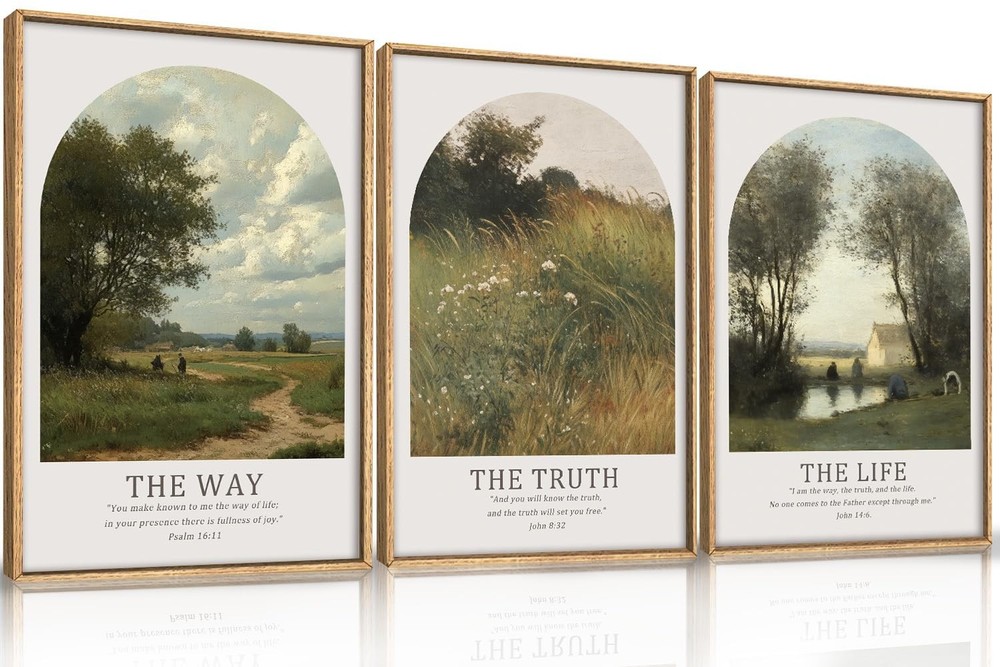 Christian Bible Verse Canvas Wall Art Set 3, Vintage Scripture Framed Paintin...