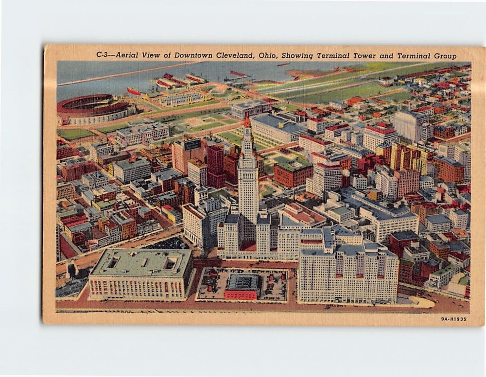 Postcard Aerial View of Downtown Cleveland Ohio USA