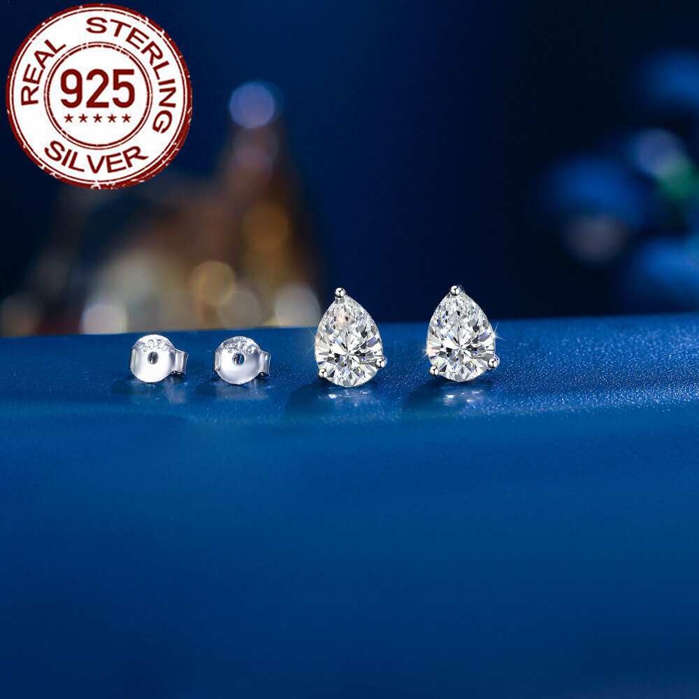 925 Sterling Silver Stud Earrings TearDrop Earring CZ Women Party Trendy Jewelry