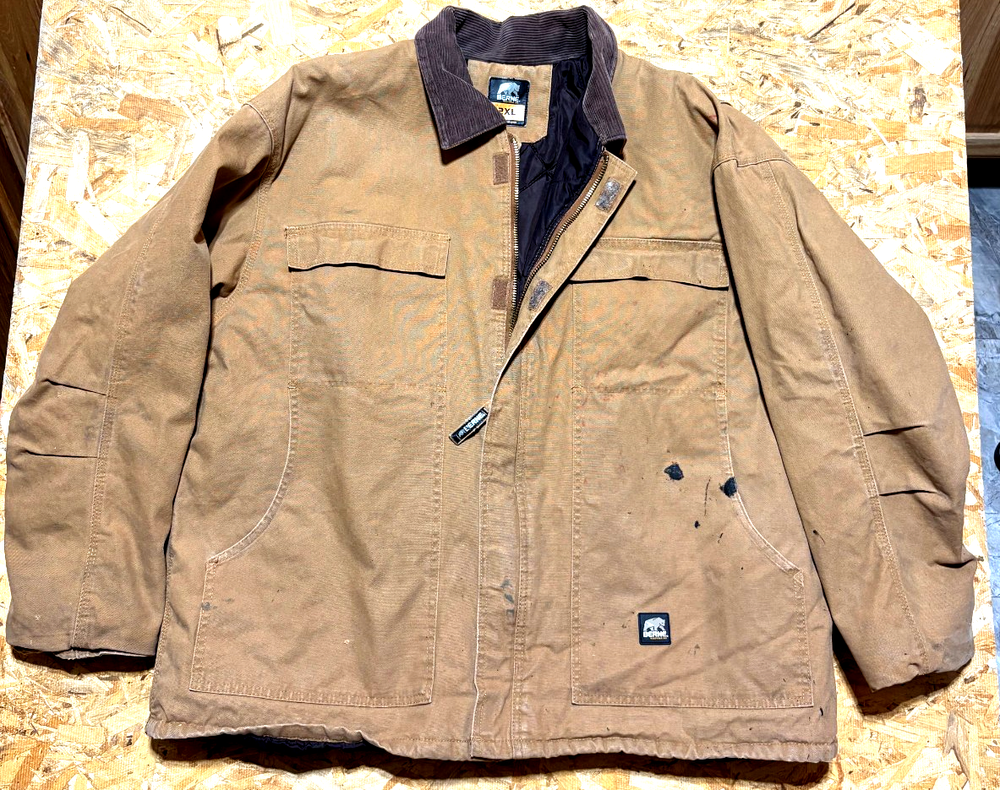 Berne Jacket Mens 2XL Brown Canvas Workwear Full Zip Heavy Lined Coat