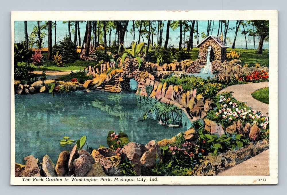 The Rock Garden Washington Park Michigan City Indiana Vintage Postcard 1939
