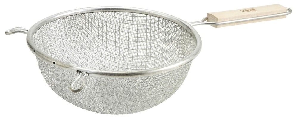 Strainer, 8-Inch Diameter, Medium Double Mesh, Tin, Tan