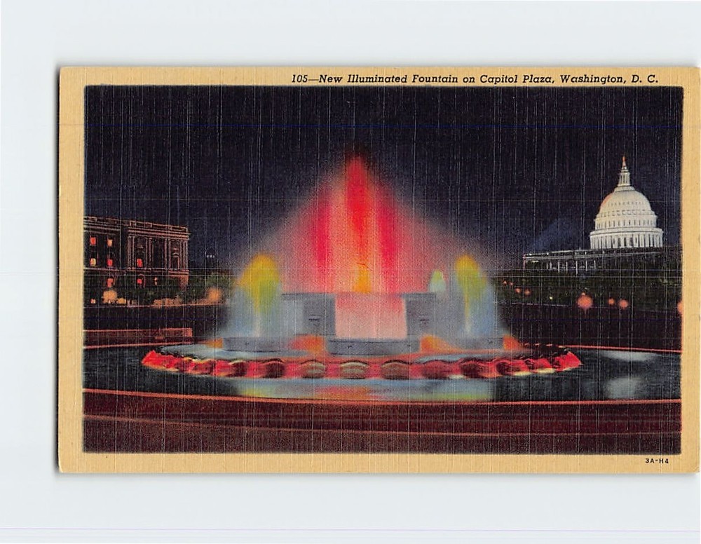 Postcard Illuminated Fountain Capitol Plaza Washington DC USA