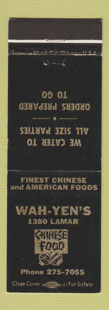 Matchbook Cover - Wah Len's Chinese Restaurant