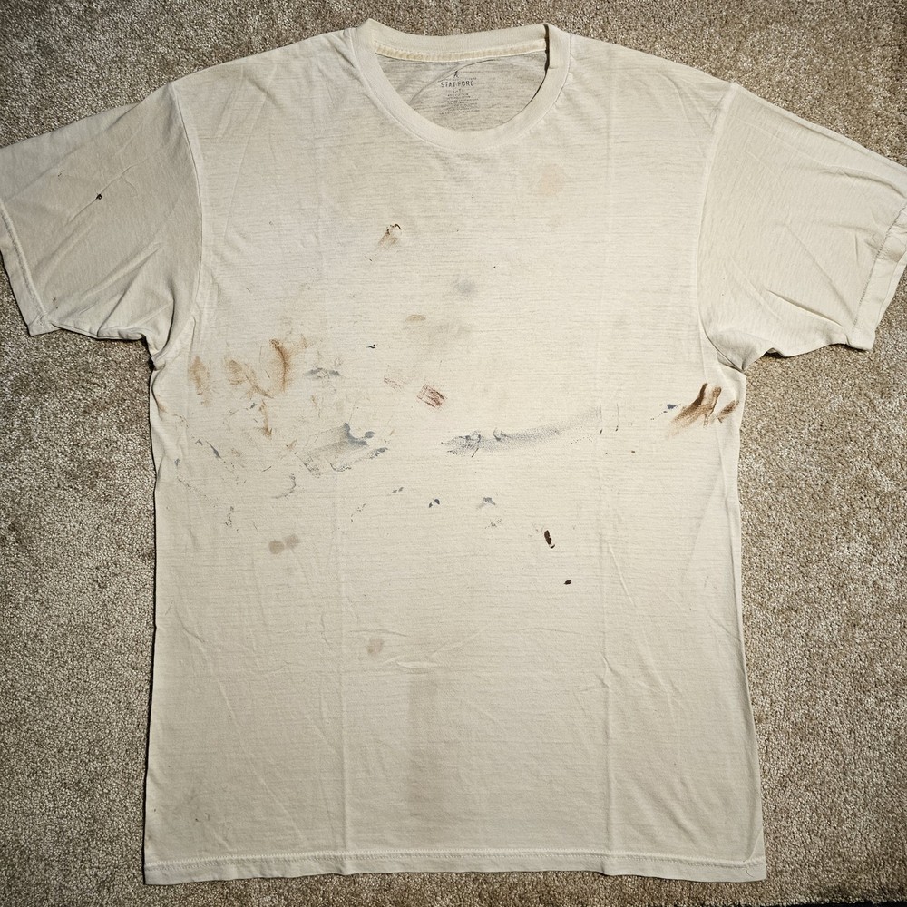 Vtg Y2k Thrashed Painted Thin Blank Mens L White T-Shirt Sleeze Indie Emo Punk