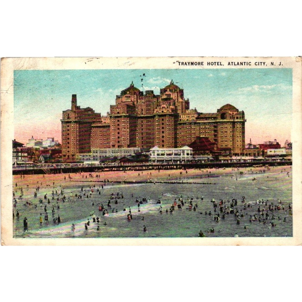 Vintage 1924 Traymore Hotel Atlantic City NJ Postcard Beach Scene Iras Brand