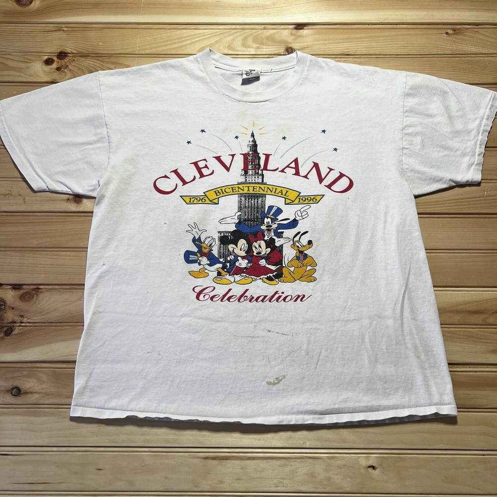 Vintage 90s Distressed Mickey & Friends Cleveland Celebration Shirt Size XL