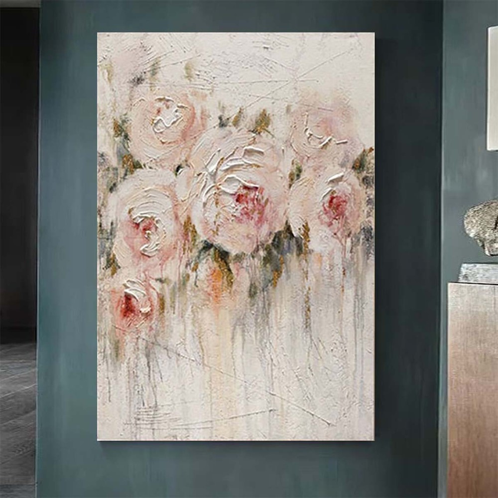 Custom Mural Handmade Oil Painting Peony Flower Abstract Canvas Wall Art Decor