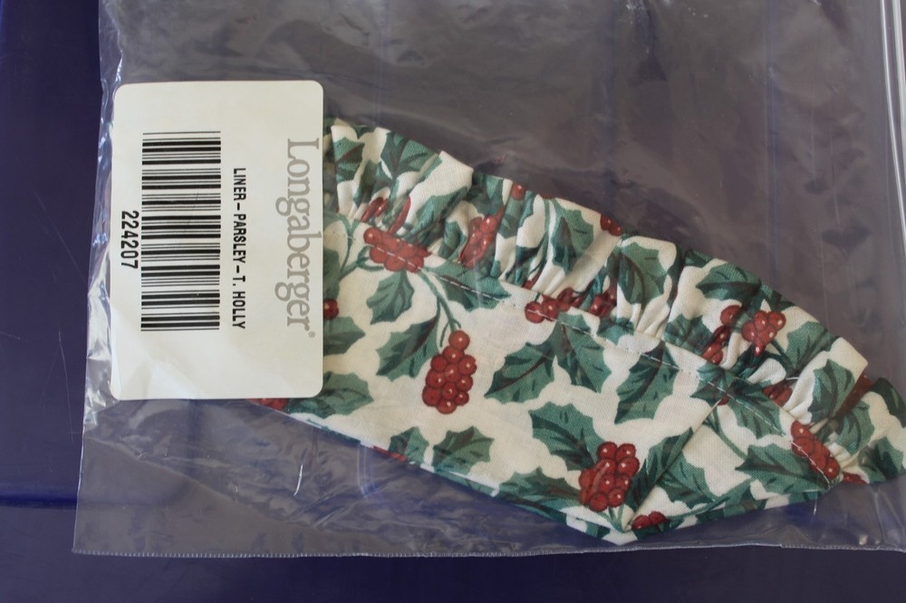 Longaberger Christmas Traditional Holly Parsley Booking Basket Liner #224207 NEW