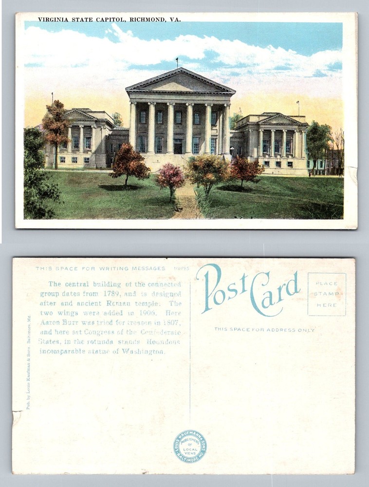 Richmond, VA-Virginia, State Capitol Building Front View Vintage Postcard