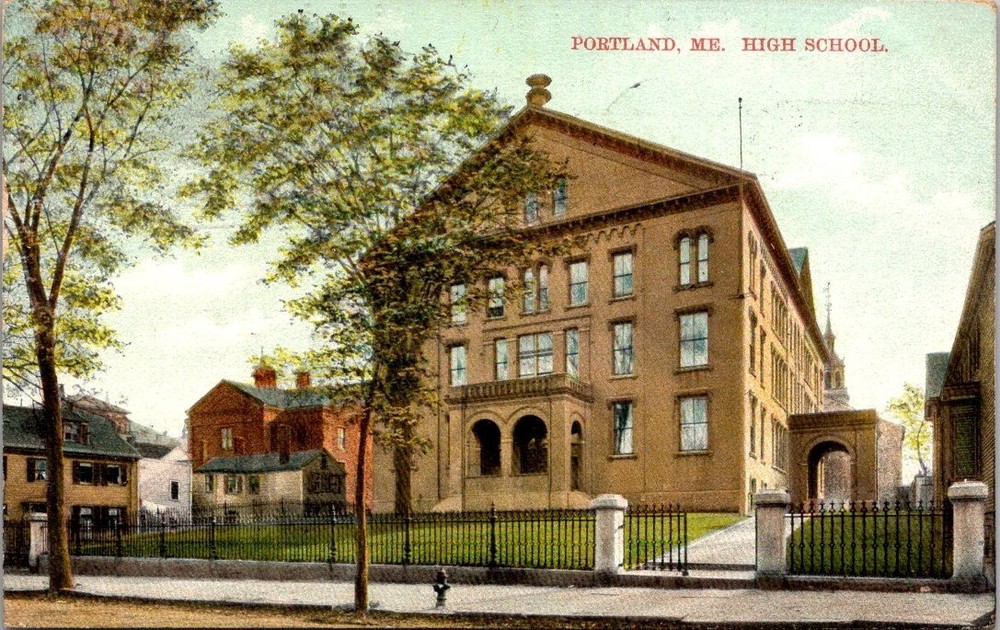 Antique Postcard 1909 Portland Maine High School Building