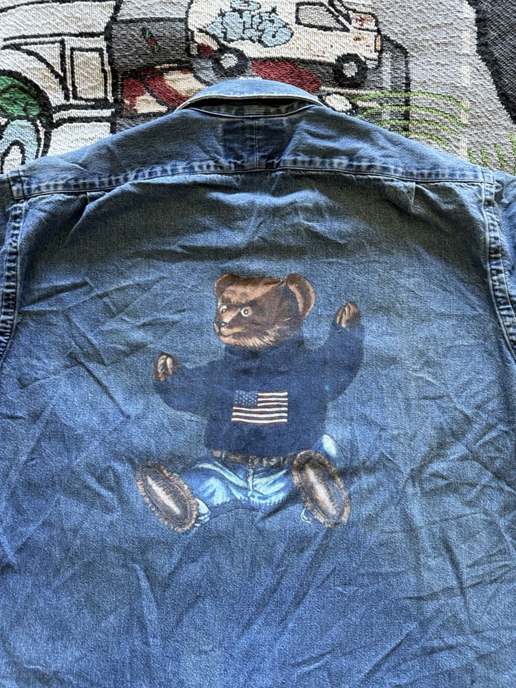 Rare Vintage 1992 Polo Ralph Lauren Polo Country Polo Bear Denim Shirt