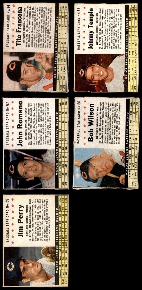 1961 Post Cereal Indians Near Team Set 2.5 - GD+ 6618971 (7 / 11 cards)