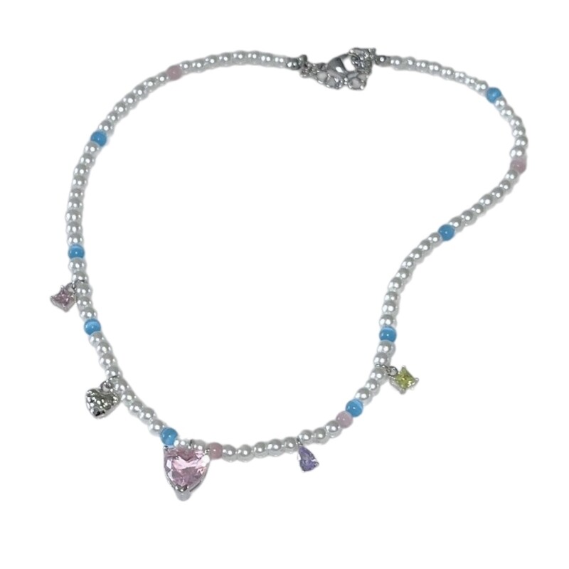 2023 Trend Crystal Love Heart Pendant Necklace for Women Pearl Beaded Choker