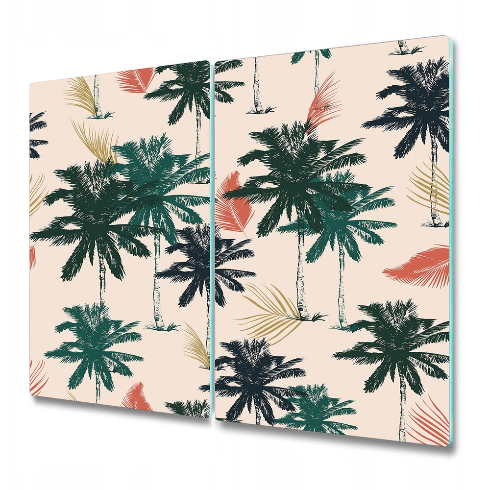 Serving Chopping Board Glass Cover Tropical palms green and pink 2x30x52