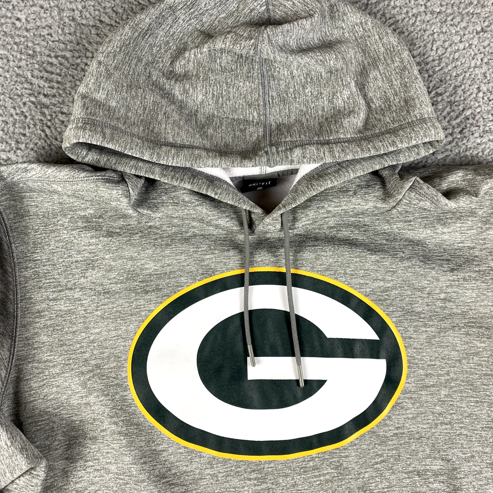Green Bay Packers Sweatshirt Mens XL Gray Nike Dri-Fit Fleece Hoodie Drawstring