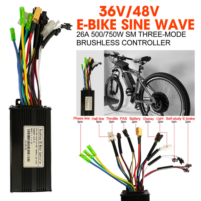 36V/48V E-bike Sine Wave 26A 500/750W SM Three-Mode Brhless Controller