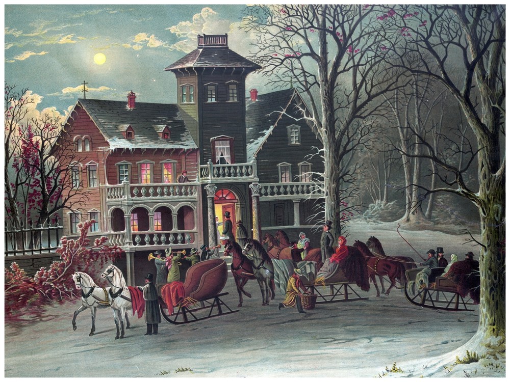 4429.People with carriages at housewarming party.POSTER.decor Home Office art