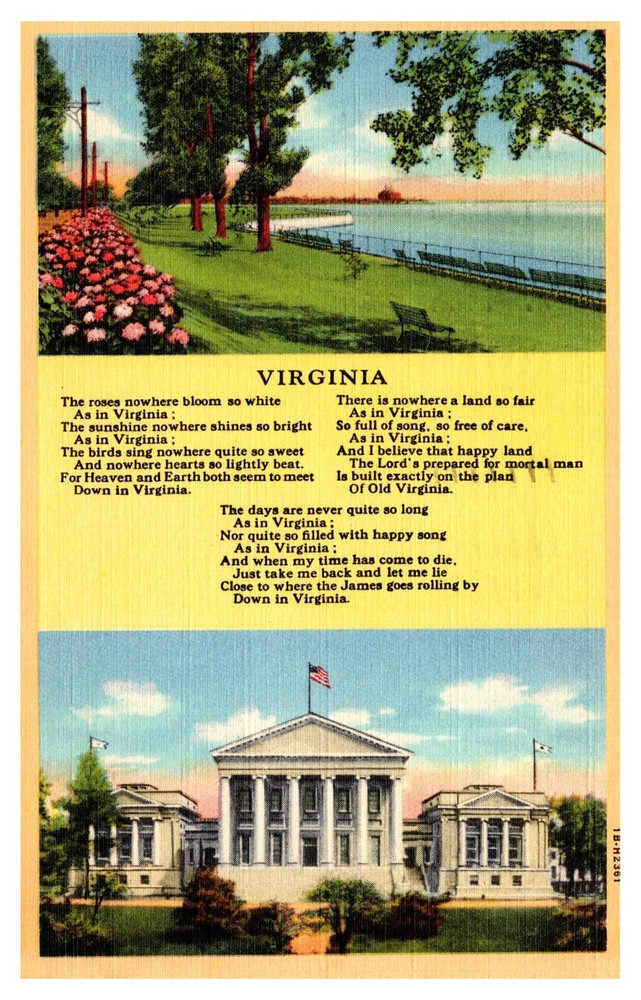 VA Virginia Poem Multi-View Posted 1945 Linen Postcard