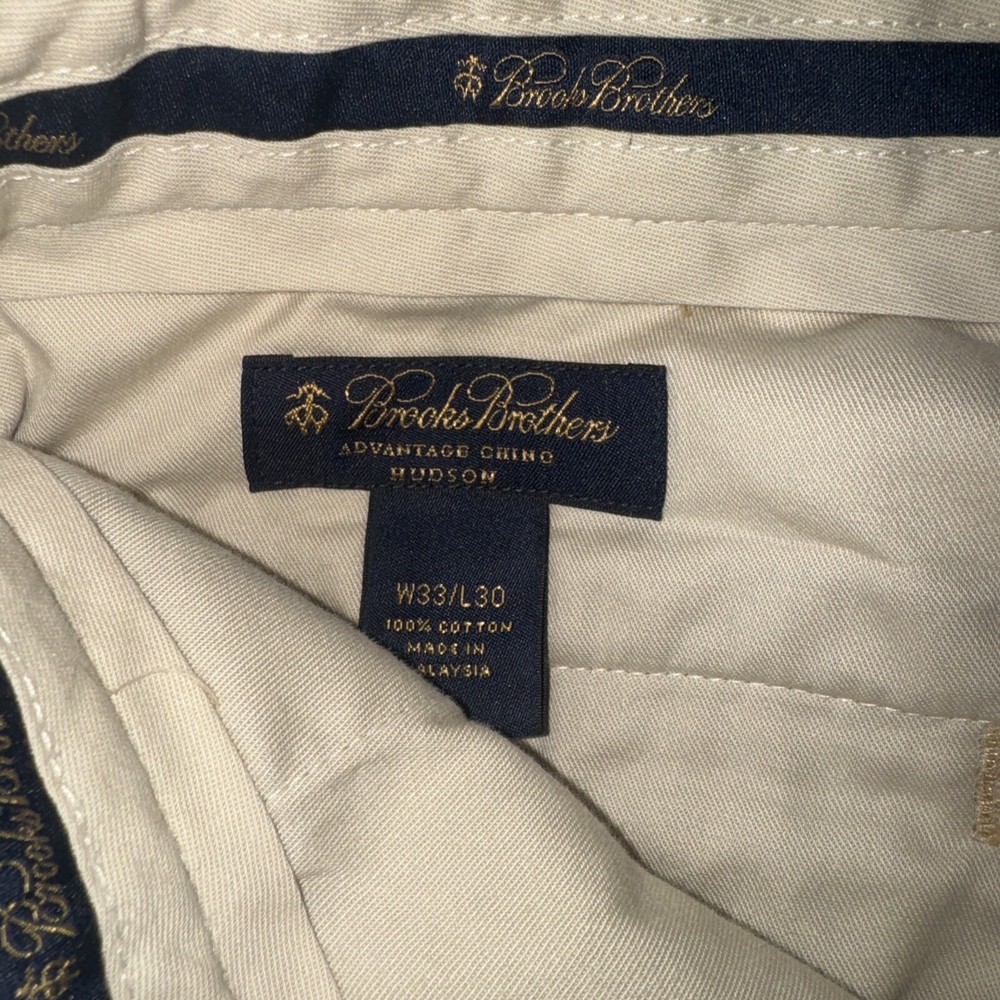Brooks Brothers Pants Men's 33x30 Beige Advantage Chino Hudson Flat Front