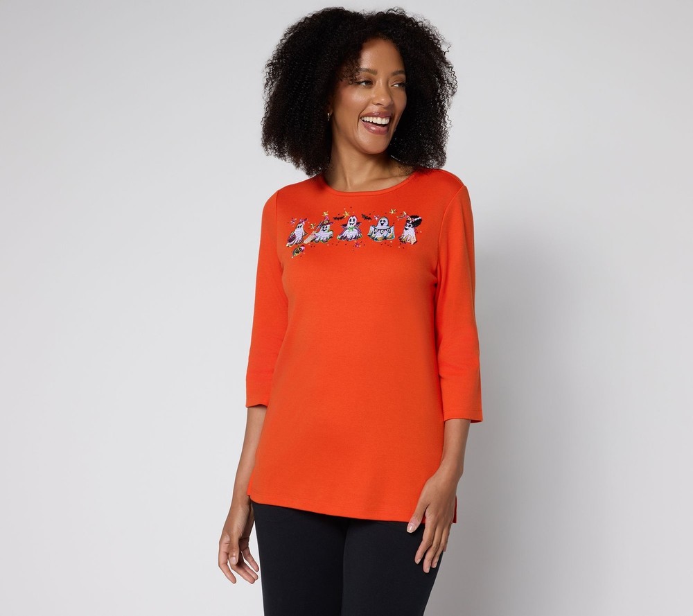 Quacker Factory Women's Top Sz L Halloween Party Sleeve Burgundy Red A619237