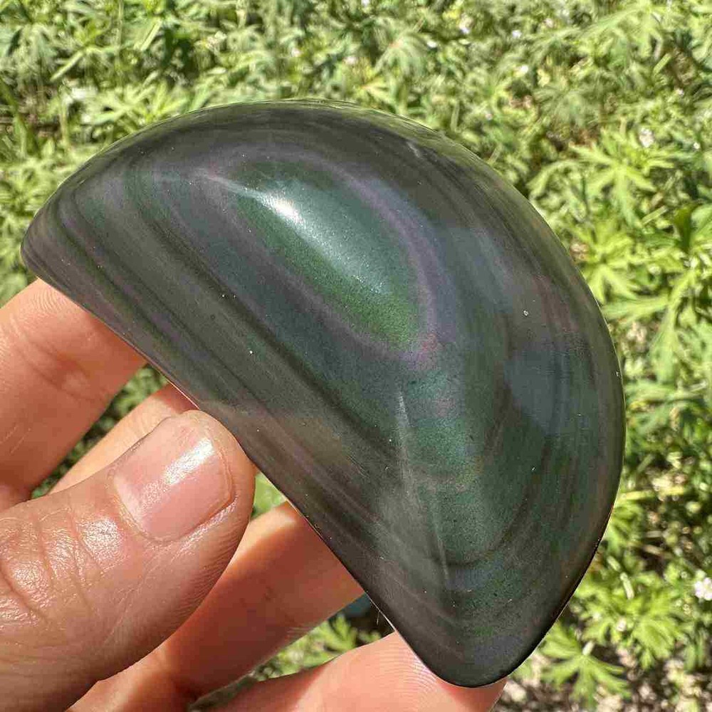 115g Natural Rainbow Cat's eye Obsidian palm Crystal Healing gift decor
