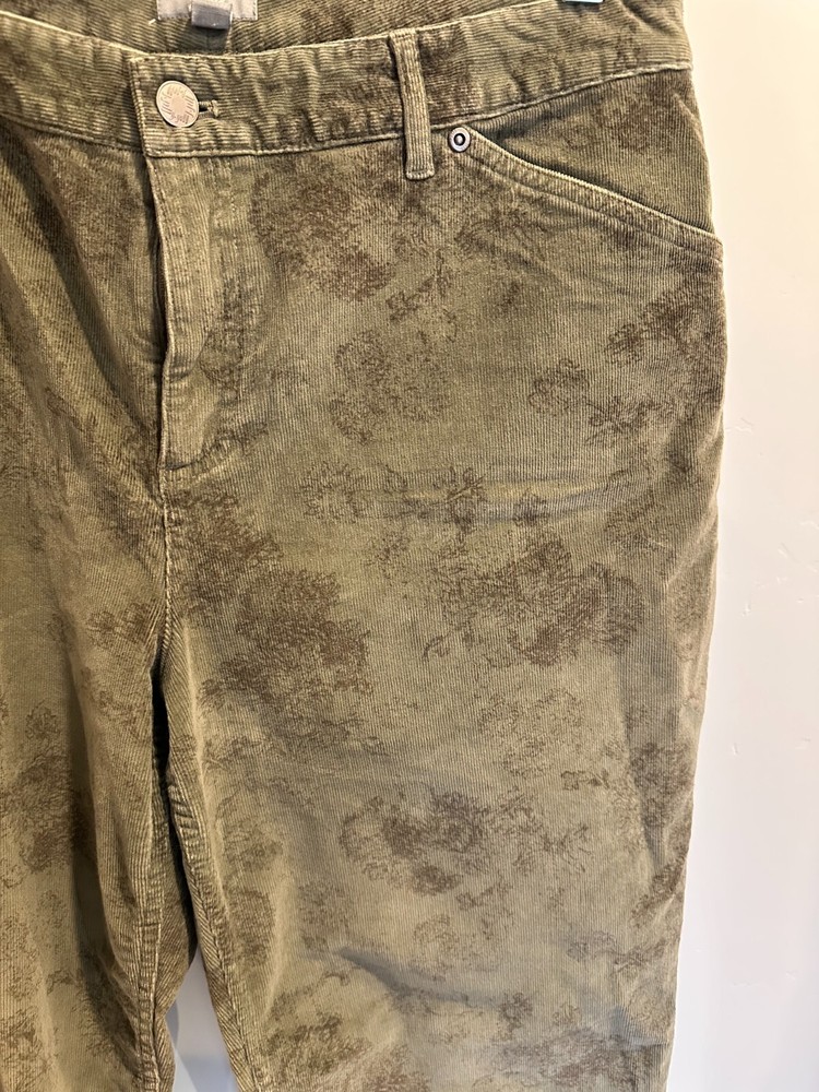 J. Jill Olive Green Corduroy Pants with Floral Print Women's Size 12