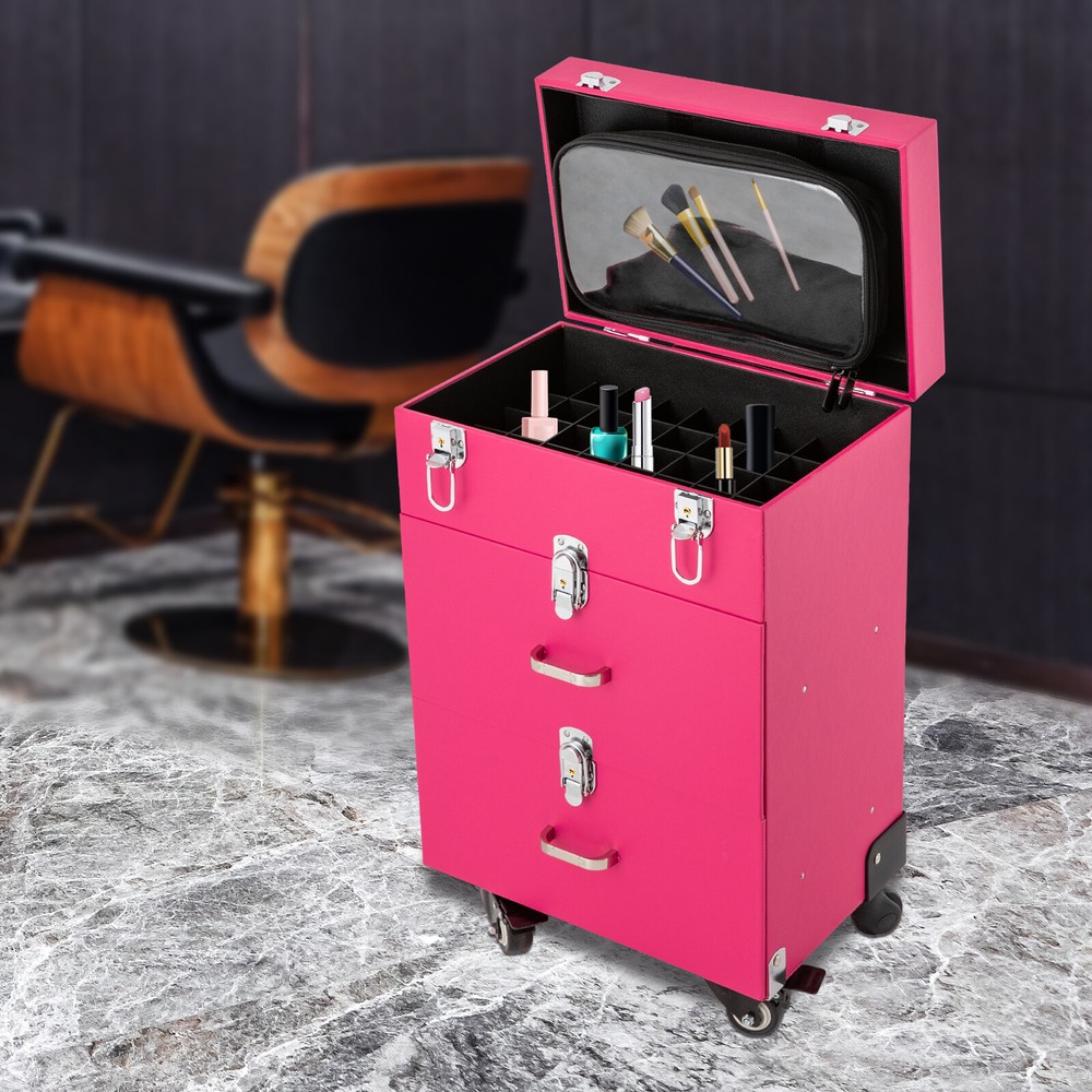 Rolling Makeup Train Case Cosmetic Trolley Luggage Box Makeup Storage Organizer