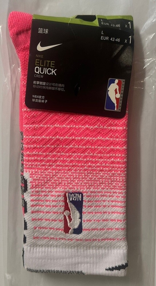 Nike NBA ELITE Quick Crew Basketball Socks Size L One Pair (Pink-White)Color!!