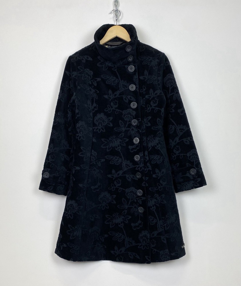 Vintage Desigual Floral Trench Coat Jacket Women’s Size 42 Black Y2K Style Top