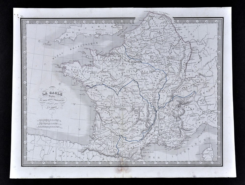 1839 Monin Historical Map Ancient France Gaule Lutecia Parisii Paris Antique