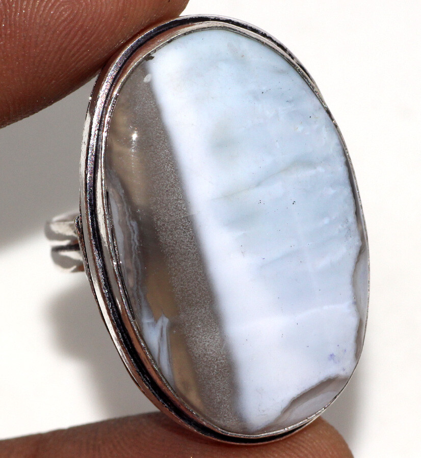 Owhyee Blue Opal 925 Silver Plated Gemstone Ring Size 7.5 Aesthetic Boho Jewelry