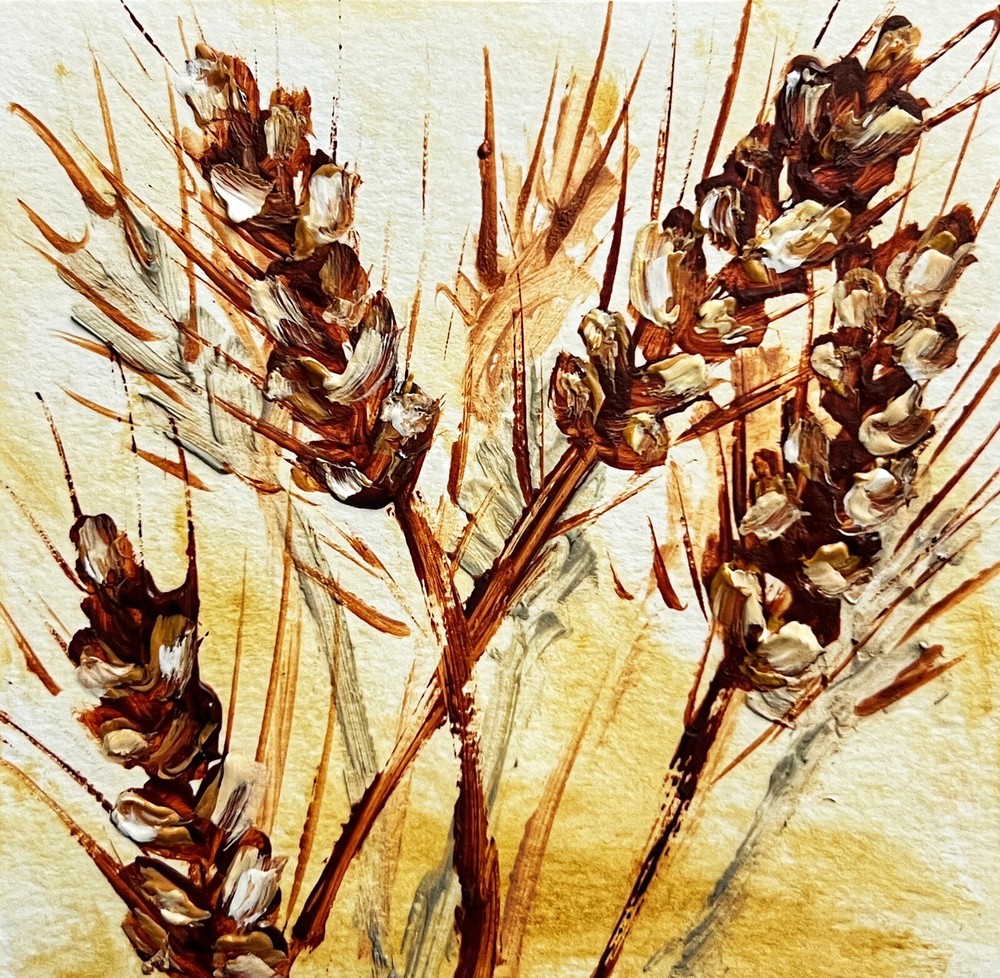 Wheat Stalks Oil Painting Miniature Art Agriculture Farming Original