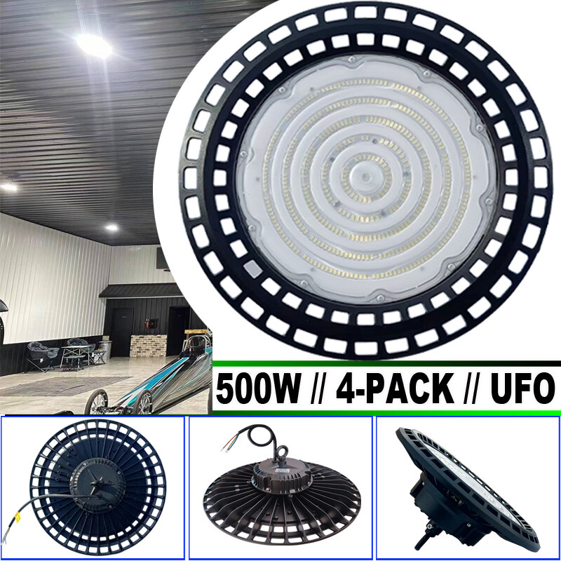 4-Pack 500W UFO LED High Bay Lights for Warehouse and Factory
