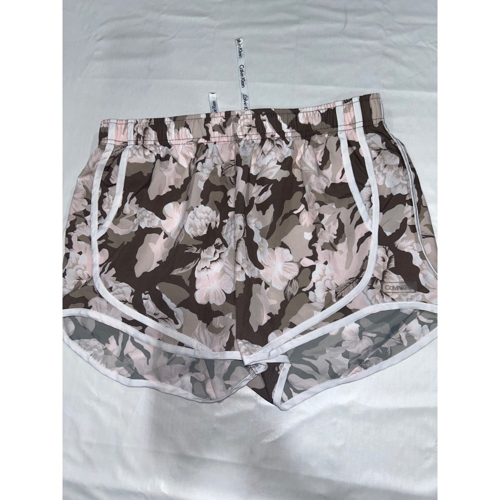 Calvin Klein Performance Floral Camo Running Shorts Brown Pink Womens Large