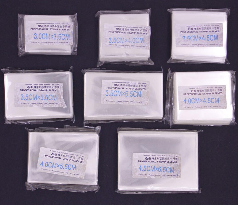 Lots 800 Pcs Stamp Sleeves Holders Professional Collection Protection 8 Sizes