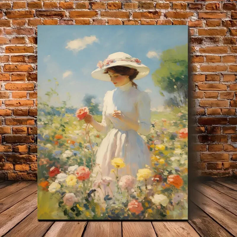 Vintage Floral Woman Wall Art  Canvas Unframed/Framed
